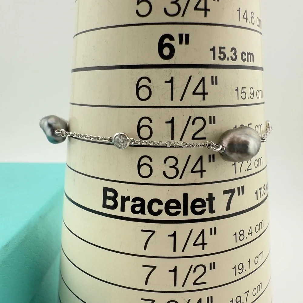 RARE Tiffany & Co. Vintage Tahitian Pearl & Diamond by the Yard Bracelet in Plat